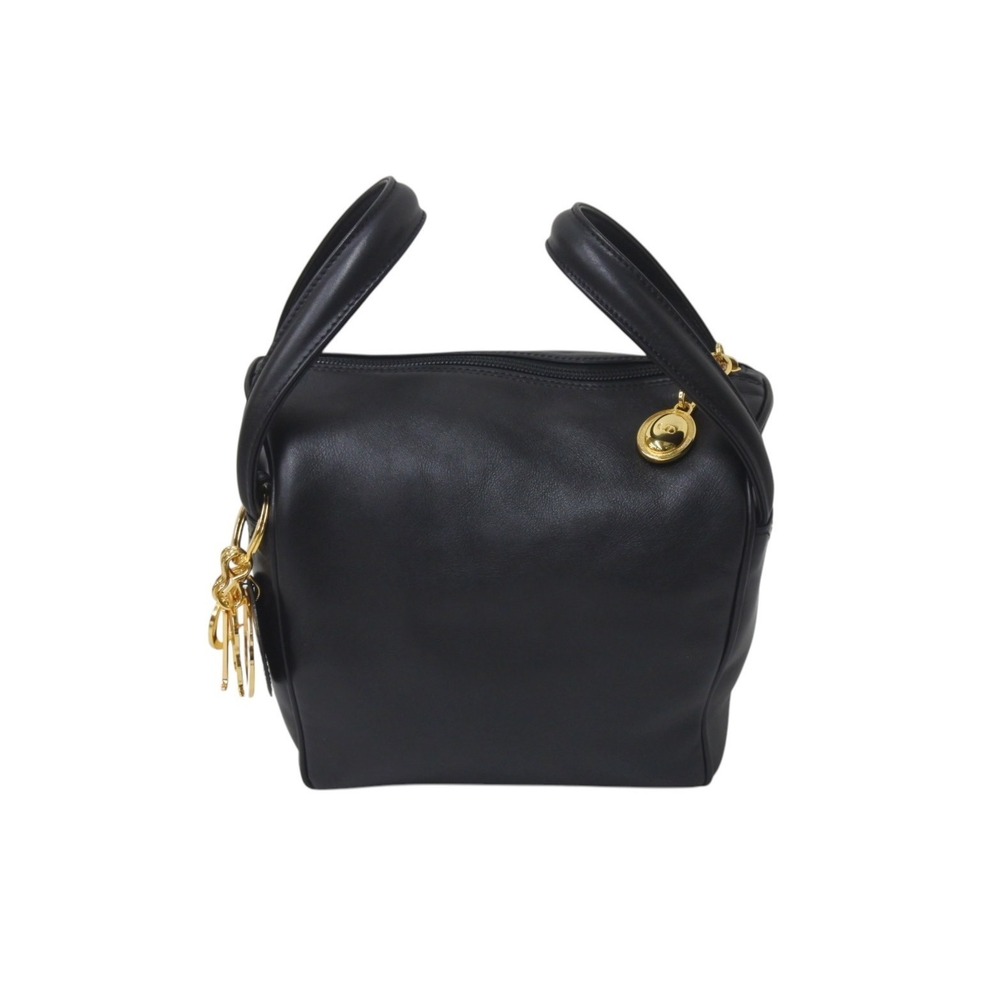 Christian Dior handbag logo charm black leather
